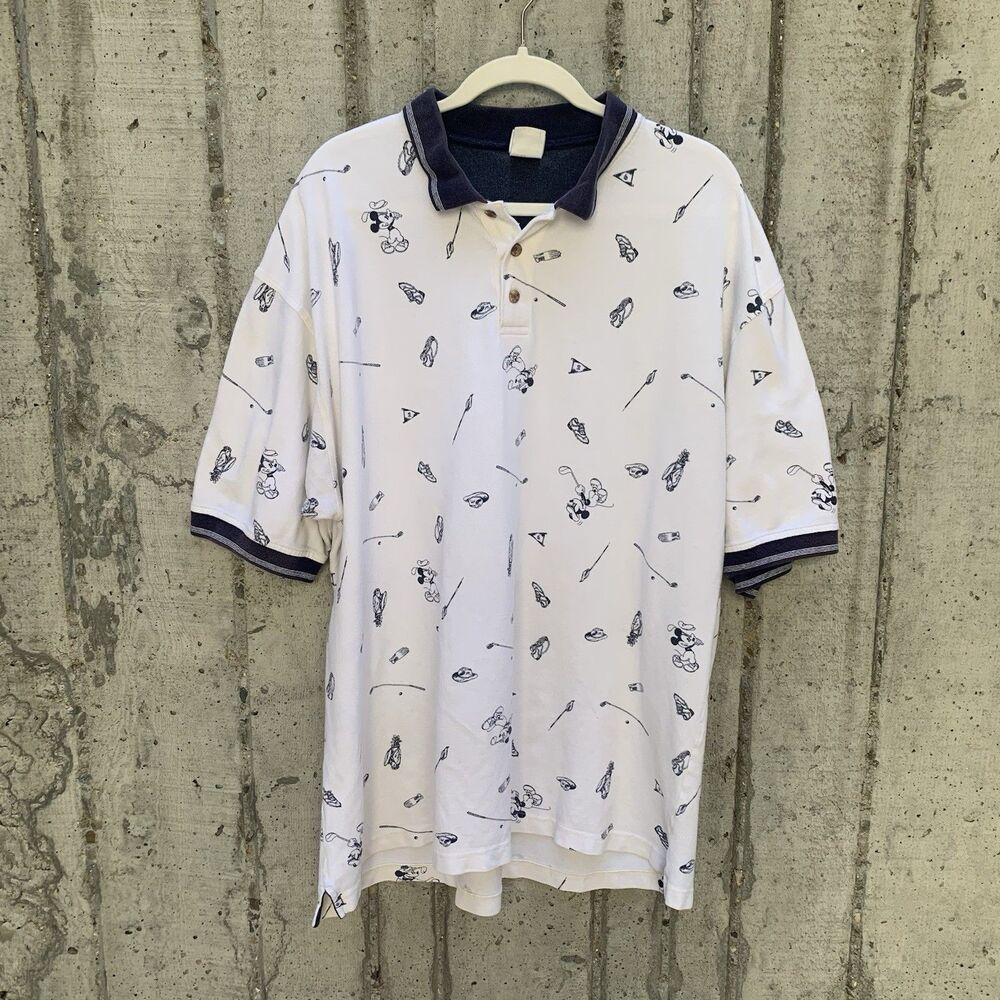 Vintage Disney Men's Polo Shirt All Over Mickey Golf Print 100% Cotton XL(?)
